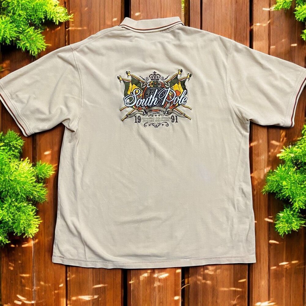 Southpole Vintage Y2K Casual Embroidered Tan Polo Shirt Cotton Men's Size XL